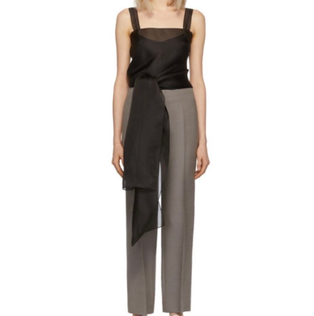 The Row Wei Silk Organza Tank Top Black Cascading Wrap Wings Flowy Accessory